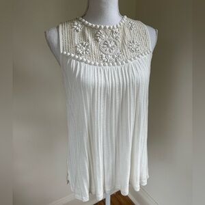 Anthropologie Moulinette Soeurs Ivory Sleeveless Beaded Top size Small